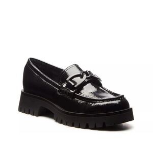 Nine West Gables Chain Detail Black Patent Lug Sole Loafers